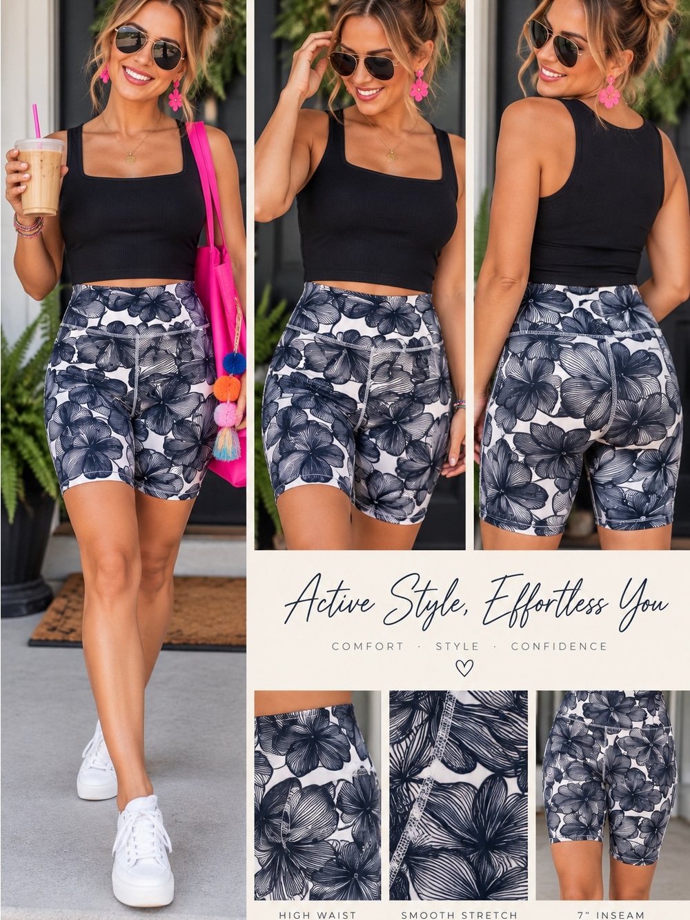 NWT Balance Collection Floral High Waist 7” Biker Workout Yoga Athleisure Shorts